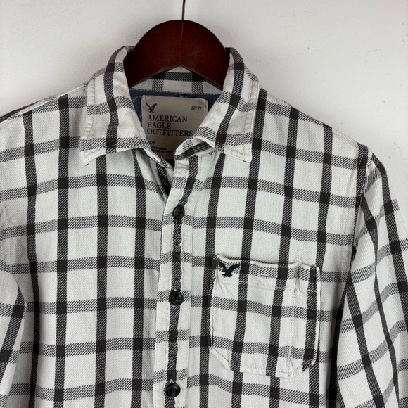 American Eagle Shirt Mens Small White Plaid Pocket Heavyweight Dad Button cotton - Picture 2 of 9